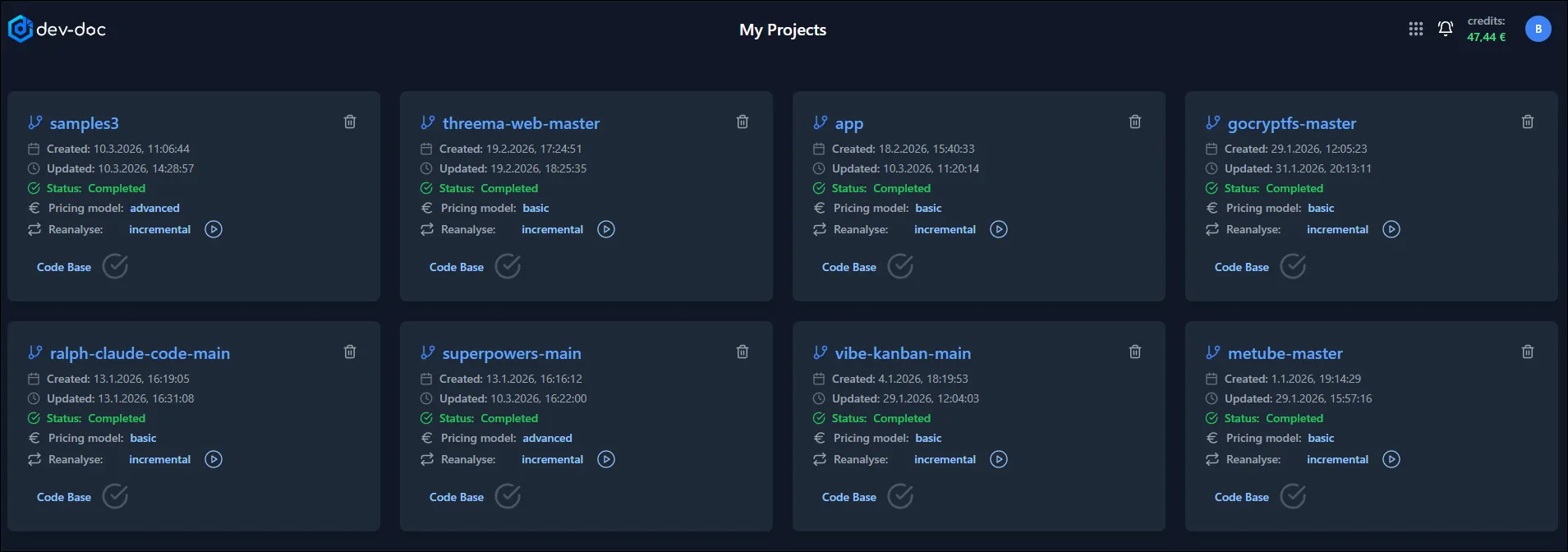 My projects with live progress